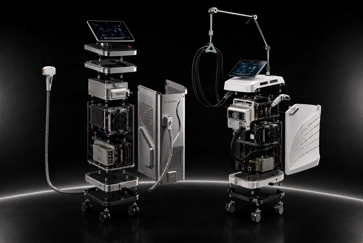 Vue éclatée des composants internes des plateformes Skin Vision 4D X et Skin Pro Max