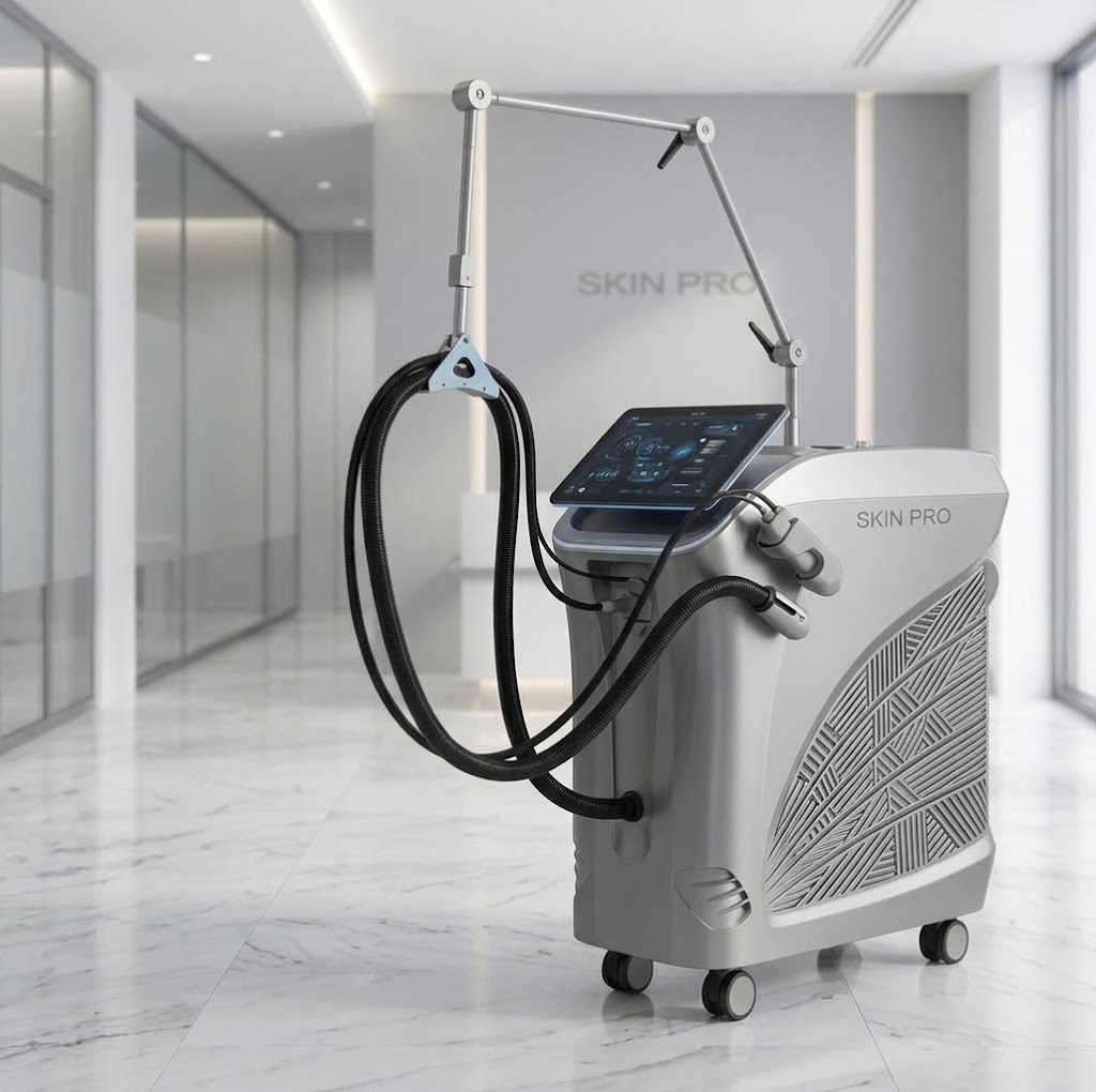 Plateforme Skin Pro Max avec bras articulé dans un showroom médical